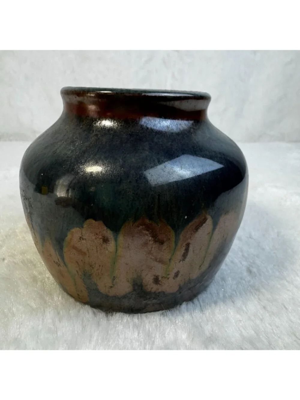 Handcrafted Glazed Ceramic Vase With Earthy Tones & Abstract Design